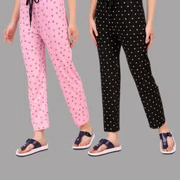christy world Pack of 2 Women Printed Pink, Black Track Pants-picture-25