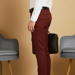 ss aura premium Men Slim Fit Maroon Cotton Blend Trousers image 3