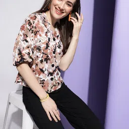 Women Boxy Fit Self Design Lapel Collar Casual Shirt-image-62