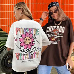 christy world Pack of 2 Women Printed Round Neck Pure Cotton Multicolor T-Shirt-picture-19