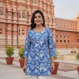 nuvell Casual Regular Sleeves Floral Print Women Blue Top image 2