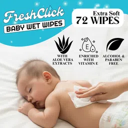 freshclick Baby Wet Wipes Aloe Vera & Vitamin E Enriched, Alcohol & Paraben Free 04 image 3