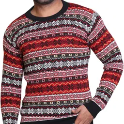 grand line Men Printed Round Neck Black Sweater image 1