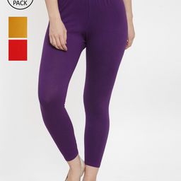 GRACIT Women Pack Of 3 Super Combed Cotton Lycra Ankle Length Leggings-picture-6