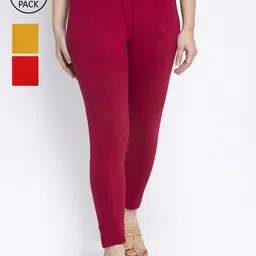 Jinfo Women Pack Of 3 Solid Super Combod Cotton Lycra Ankle-Length Leggings-image-48