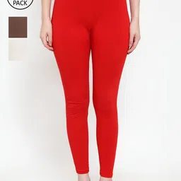 Jinfo Women Pack Of 3 Solid Super Combod Cotton Lycra Ankle-Length Leggings-image-73