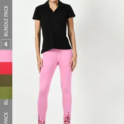 BAESD Pack Of 4 Slim-Fit Churidar-Length Cotton Leggings-picture-14