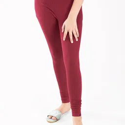 indian flower Girls Maroon Solid Churidar-Length Leggings-picture-24