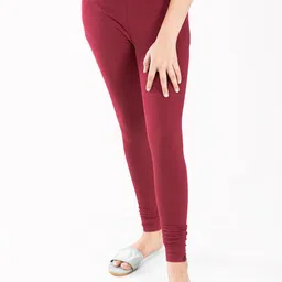 indian flower Girls Maroon Solid Churidar-Length Leggings-picture-34