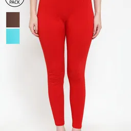 GRACIT Women Pack Of 3 Cotton Lycra Solid Ankle-Length Leggings-image-83