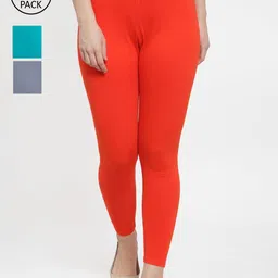 Jinfo Women Pack Of 3 Solid Ankle-Length Leggings-image-91