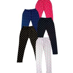 IndiWeaves Girls Pack Of 5 Printed Pure Cotton Leggings-picture-9