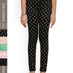 IndiWeaves Girls Pack Of 5 Printed Pure Cotton Ankle-Length Leggings-image-73