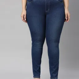 Go Colors Women Plus Size Blue Regular Mildly Distressed Stretchable Jeans image 1