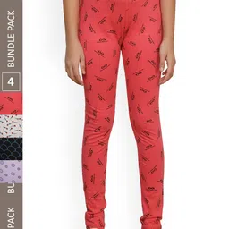 IndiWeaves Girls Pack Of 4 Printed Cotton Leggings-picture-36