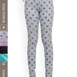 IndiWeaves Girls Pack of 4 Printed Super Soft Pure Cotton Ankle-Length Leggings-picture-34