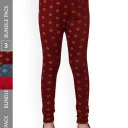IndiWeaves Girls Pack Of 3 Printed Wool Churidar-Length Leggings-picture-49