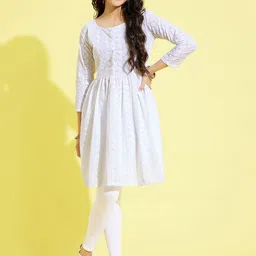 VASTRAMAY Girls Chikankari Embroidered Pure Cotton Kurta with Leggings-picture-24