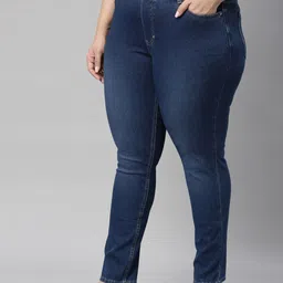 Go Colors Women Plus Size Blue Regular Mildly Distressed Stretchable Jeans image 3