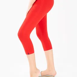 indian flower Girls Red Solid Three-Fourth Length Leggings image 5
