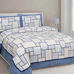 mafatlal Blue Geometric 210 TC Cotton King Sized Bed Sheets with 2 Pillow Covers image 1