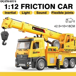 justkid'sthings 1:12 Alloy Friction Construction Crane Truck Toy Set With Light Sound image 2