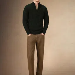 dennis lingo Men Solid High Neck Green Sweater image 5