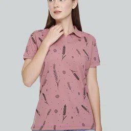 plush Women Printed Polo Neck Cotton Blend Pink T-Shirt-picture-17