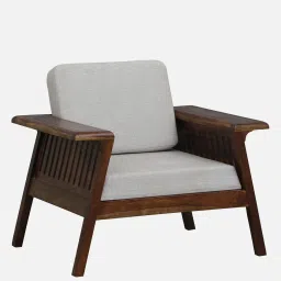 woodsworth from pepperfry Grane Sheesham Wood 1 Seater Sofa In Beige Color image 4