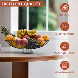 homestic 3 Pcs Metal Fruits & Vegetables Basket Bowl with Holding Stand | Wrought - Black Iron Fruit & Vegetable Basket image 4