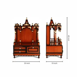 dzyn furnitures Apratima Medium Floor Rested Pooja Mandir without door (Brown Gold) image 2