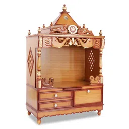 dzyn furnitures Divine Home Large Floor Rested Pooja Mandir without Door (Teak Gold) image 4