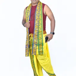 TUNI MANI SPL Readymade Dhoti Pant With Angavastram Set and Side Pocket Solid Men Dhoti-picture-16