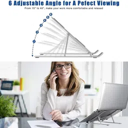 NHOUSE Portable Fold up Adjustable Aluminium Floor and Desk Stand Laptop Stand with Adjustable Height Compatible with Universal Laptops image 3