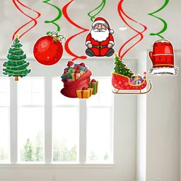 zyozique Red, Green Merry Christmas Decorations Theme Swirls Hanging (Pack Of 6) image 5