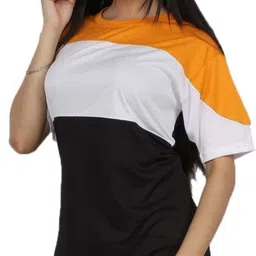 oishee Women Sporty Round Neck Polyester Yellow T-Shirt-picture-11