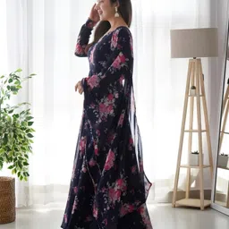 mogal fashion Printed Georgette Stitched Flared/A-line Gown image 3