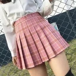 atf Women Self Design, Checkered Pleated Pink Skirt-picture-13