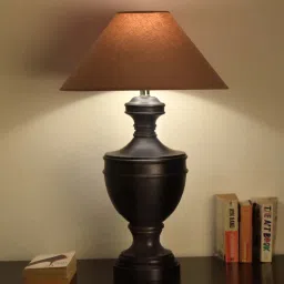 kapoor lampshades Maroon Fabric Shade Table Lamp with Wood Base image 1