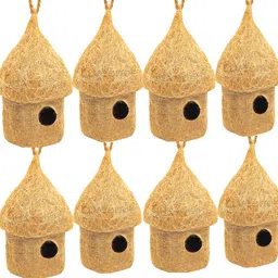 liveonce NATURAL HUT SHAPE BIRD HOUSE FOR ALL BIRDS PACK OF 8 Bird House-picture-12