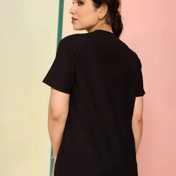 moda rapido Women Solid Round Neck Polyester Black T-Shirt image 3