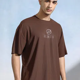 highlander Men Printed Round Neck Cotton Blend Brown T-Shirt image 4
