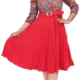 fantabulastic Women Fit and Flare Red Knee Length Dress-picture-12