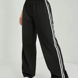 dockstreet Women Striped Black, White Track Pants image 2