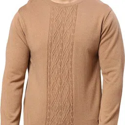 raymond Men Solid Round Neck Beige Sweater-picture-16
