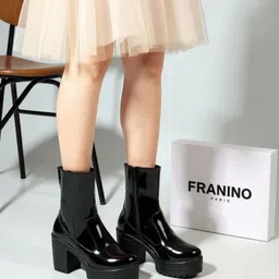 Bold and Breezy Black Patent Leather Ankle Length Heeled Boots for Women & Girls Boots For Women-image-9