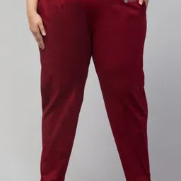 style prezone Women Regular Fit Maroon Cotton Blend Trousers-picture-11
