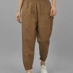 quaclo Women Regular Fit Brown Pure Cotton Trousers-picture-14