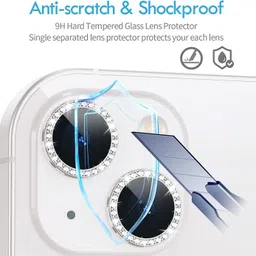 ITians Back Camera Lens Ring Guard Protector for iPhone 13 HD Clarity - Diamond Silver image 3