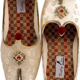 thirsty crow Handcrafted Indian Golden Wedding Shoes, Sherwani Jutti, Traditional Ethnic Mojaris For Men image 3